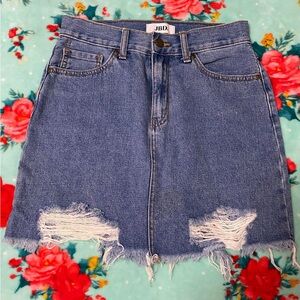 Blue Distressed Denim Mini Skirt